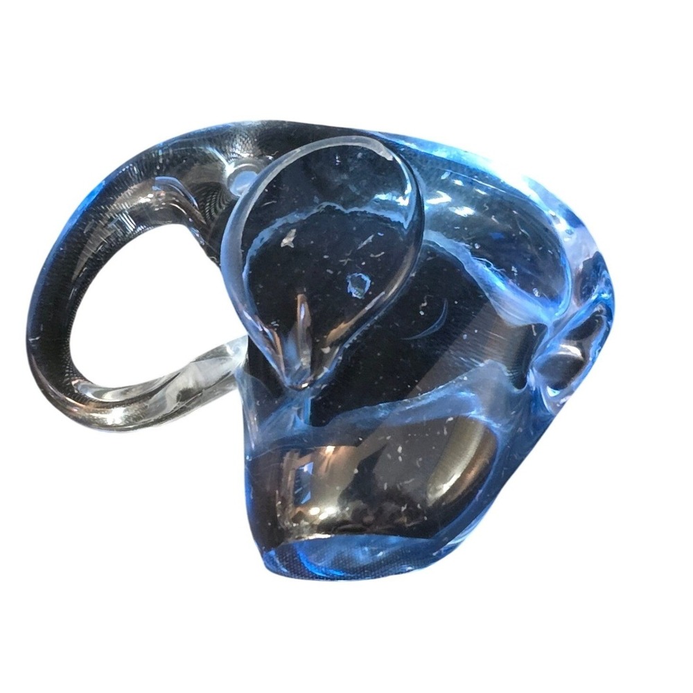 Blue Art Glass Elephant Figurine Miniature Paperweight Hand Blown Decor 3.25in